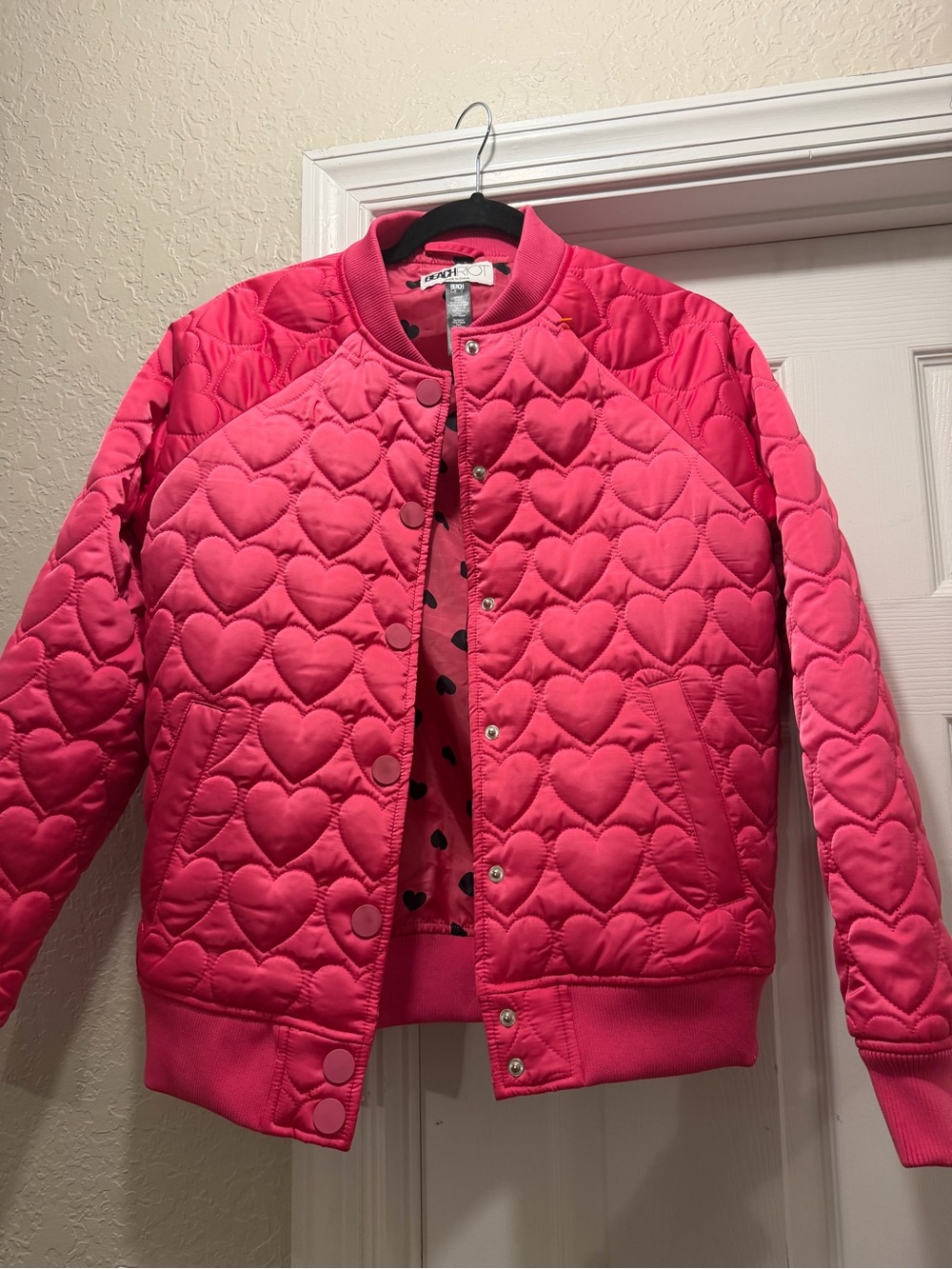 Beach Riot Hot Pink Quilted Heart Bomber Jacket